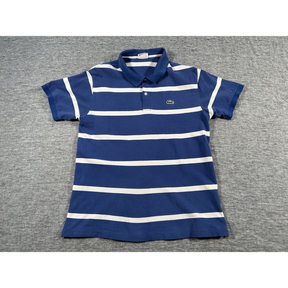Lacoste Polo Shirt Mens 6 Extra Large Blue White Stripes Crocodile Logo - Picture 1 of 10